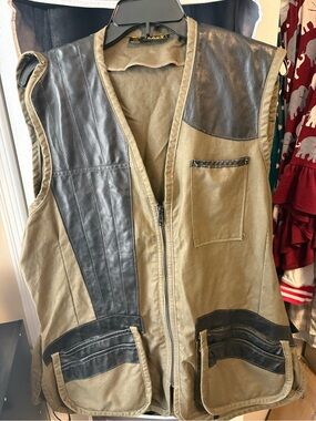 Men’s Canvas & Leather Utility Vest in Olive and Dark Brown
